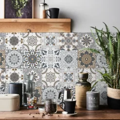 24/48pcs Waterproof Creative Kitchen Bathroom Living Room Self-adhesive Wall Stickers Waterproof Fashion Gray Tile Stickers