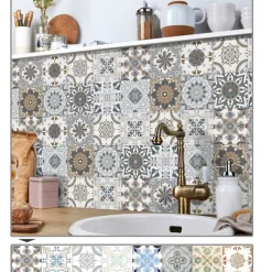 24/48pcs Waterproof Creative Kitchen Bathroom Living Room Self-adhesive Wall Stickers Waterproof Fashion Gray Tile Stickers