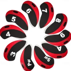 10pcs Waterproof Golf Club Head Cover Portable Wedge Iron Protective Head Cover Neoprene Golf Iron Covers Rubber with 3 Colors Option Fit Most Irons