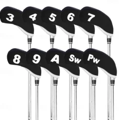 10pcs Waterproof Golf Club Head Cover Portable Wedge Iron Protective Head Cover Neoprene Golf Iron Covers Rubber with 3 Colors Option Fit Most Irons