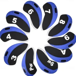 10pcs Waterproof Golf Club Head Cover Portable Wedge Iron Protective Head Cover Neoprene Golf Iron Covers Rubber with 3 Colors Option Fit Most Irons