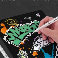 3pcs White Acrylic Marker Pen Mark Modification Drawing Coloring Pen For Students Drawing Record Taking Notes School Office