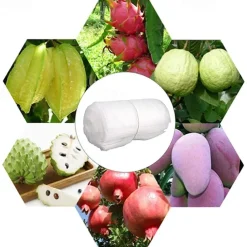 100pcs White Fruit Protection Bags 30x20cm/11.8x7.9 inch Fruit Cover Mesh Bag with Drawstring Protecting Vegetables and Fruits from Birds and Pests Non-woven Cloth Strawberry Grape Grow Bags Antifr
