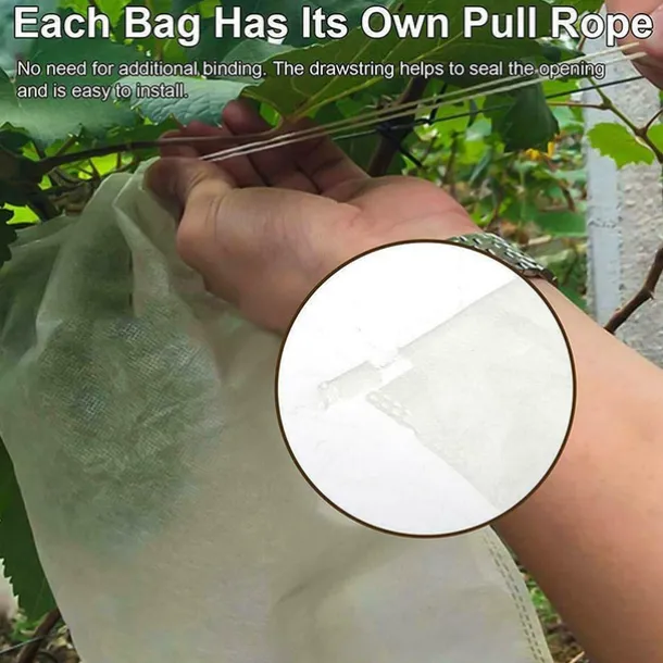 100pcs White Fruit Protection Bags 30x20cm/11.8x7.9 inch Fruit Cover Mesh Bag with Drawstring Protecting Vegetables and Fruits from Birds and Pests Non-woven Cloth Strawberry Grape Grow Bags Antifr