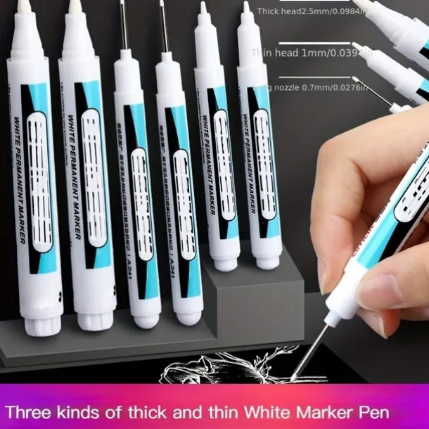 1/2Pcs White Permanent Paint Pen Set For Wood Rock Plastic Leather Glass Stone Metal Canvas Ceramic Deep Hole Marker 0.7mm