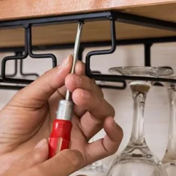 2pcs Wine Glasses Holder Bartender Stemware Hanging Rack Under Cabinet Stemware Organizer Glass Goblet Iron Rack Bar Tool