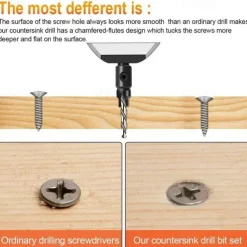 5pcs Woodworking Countersink Drill Bit Set, With 1/4