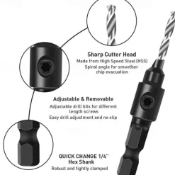5pcs Woodworking Countersink Drill Bit Set, With 1/4