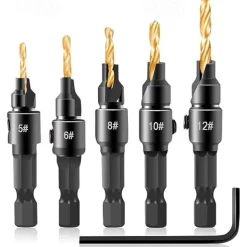 5pcs Woodworking Countersink Drill Bit Set, With 1/4