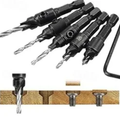 5pcs Woodworking Countersink Drill Bit Set, With 1/4