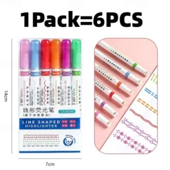 6Pcs/pack Curve Highlighter Pen Flower-shaped Curve Line Highlighters Multiple Shapes Graffiti Markers Pen Roller Tip Art Stationery