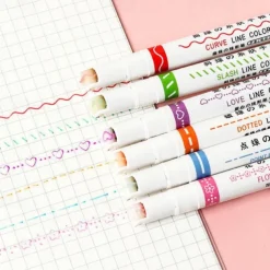 6Pcs/pack Curve Highlighter Pen Flower-shaped Curve Line Highlighters Multiple Shapes Graffiti Markers Pen Roller Tip Art Stationery