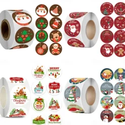 500PCS/Pack 1Inch Merry Christmas Stickers Christmas Tree Elk Candy Bag Sealing Sticker Christmas Gifts Box Label New Year