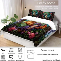 2PCS/3PCS Retro Retro Abstract Fire Dragon Pattern Bed Set Duvet Cover Lightweight and Soft Suitable for Adult and Child Big Bed Small Bed Set