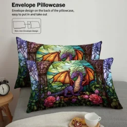 2PCS/3PCS Retro Retro Abstract Fire Dragon Pattern Bed Set Duvet Cover Lightweight and Soft Suitable for Adult and Child Big Bed Small Bed Set