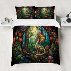 2PCS/3PCS Retro Retro Abstract Fire Dragon Pattern Bed Set Duvet Cover Lightweight and Soft Suitable for Adult and Child Big Bed Small Bed Set