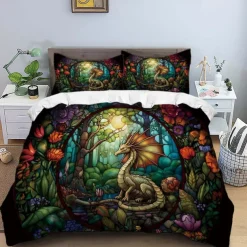 2PCS/3PCS Retro Retro Abstract Fire Dragon Pattern Bed Set Duvet Cover Lightweight and Soft Suitable for Adult and Child Big Bed Small Bed Set