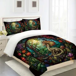 2PCS/3PCS Retro Retro Abstract Fire Dragon Pattern Bed Set Duvet Cover Lightweight and Soft Suitable for Adult and Child Big Bed Small Bed Set