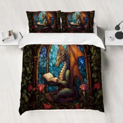 2PCS/3PCS Retro Retro Abstract Fire Dragon Pattern Bed Set Duvet Cover Lightweight and Soft Suitable for Adult and Child Big Bed Small Bed Set