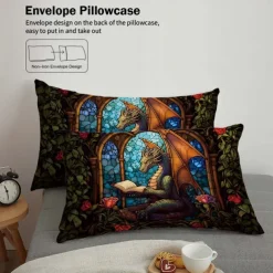 2PCS/3PCS Retro Retro Abstract Fire Dragon Pattern Bed Set Duvet Cover Lightweight and Soft Suitable for Adult and Child Big Bed Small Bed Set