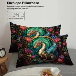 2PCS/3PCS Retro Retro Abstract Fire Dragon Pattern Bed Set Duvet Cover Lightweight and Soft Suitable for Adult and Child Big Bed Small Bed Set