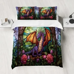 2PCS/3PCS Retro Retro Abstract Fire Dragon Pattern Bed Set Duvet Cover Lightweight and Soft Suitable for Adult and Child Big Bed Small Bed Set