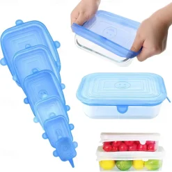 6PCS/12PCS Silicone Stretch Lids Kitchen Tools Accessories Reusable Silicone Adjustable for Fruit Vegetable Bowl Covers Containers Free Keeping Food Fresh