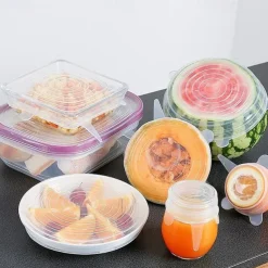 6PCS/12PCS Silicone Stretch Lids Kitchen Tools Accessories Reusable Silicone Adjustable for Fruit Vegetable Bowl Covers Containers Free Keeping Food Fresh
