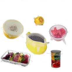 6PCS/12PCS Silicone Stretch Lids Kitchen Tools Accessories Reusable Silicone Adjustable for Fruit Vegetable Bowl Covers Containers Free Keeping Food Fresh