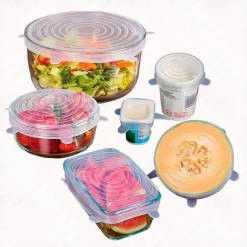 6PCS/12PCS Silicone Stretch Lids Kitchen Tools Accessories Reusable Silicone Adjustable for Fruit Vegetable Bowl Covers Containers Free Keeping Food Fresh
