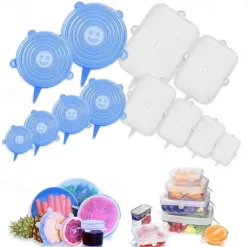 6PCS/12PCS Silicone Stretch Lids Kitchen Tools Accessories Reusable Silicone Adjustable for Fruit Vegetable Bowl Covers Containers Free Keeping Food Fresh
