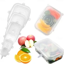 6PCS/12PCS Silicone Stretch Lids Kitchen Tools Accessories Reusable Silicone Adjustable for Fruit Vegetable Bowl Covers Containers Free Keeping Food Fresh