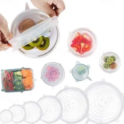 6PCS/12PCS Silicone Stretch Lids Kitchen Tools Accessories Reusable Silicone Adjustable for Fruit Vegetable Bowl Covers Containers Free Keeping Food Fresh
