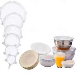 6PCS/12PCS Silicone Stretch Lids Kitchen Tools Accessories Reusable Silicone Adjustable for Fruit Vegetable Bowl Covers Containers Free Keeping Food Fresh