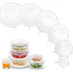 6PCS/12PCS Silicone Stretch Lids Kitchen Tools Accessories Reusable Silicone Adjustable for Fruit Vegetable Bowl Covers Containers Free Keeping Food Fresh