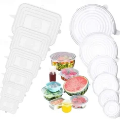6PCS/12PCS Silicone Stretch Lids Kitchen Tools Accessories Reusable Silicone Adjustable for Fruit Vegetable Bowl Covers Containers Free Keeping Food Fresh