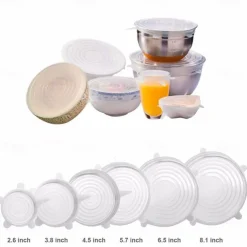 6PCS/12PCS Silicone Stretch Lids Kitchen Tools Accessories Reusable Silicone Adjustable for Fruit Vegetable Bowl Covers Containers Free Keeping Food Fresh