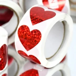 500Pcs/roll Sparkle Heart Stickers Red Love Scrapbooking Adhesive Sticker For Valentines Day Wedding Gift Box Bag Decoration Birthday Mother's Day Women's Day White Valentine's Day Gift