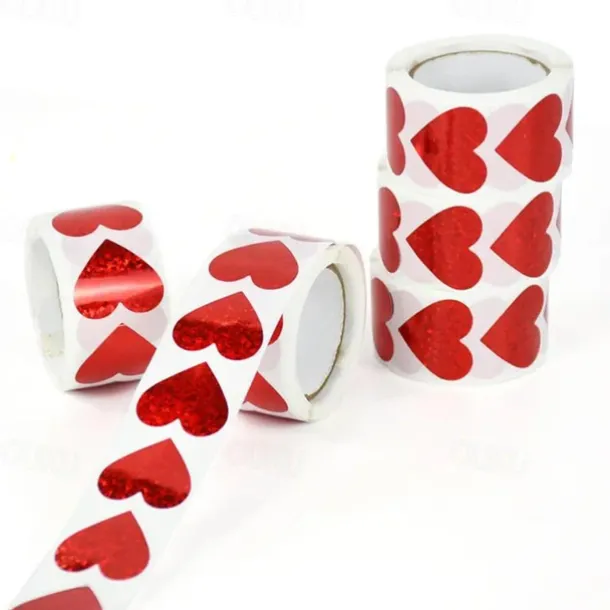 500Pcs/roll Sparkle Heart Stickers Red Love Scrapbooking Adhesive Sticker For Valentines Day Wedding Gift Box Bag Decoration Birthday Mother's Day Women's Day White Valentine's Day Gift