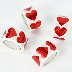 500Pcs/roll Sparkle Heart Stickers Red Love Scrapbooking Adhesive Sticker For Valentines Day Wedding Gift Box Bag Decoration Birthday Mother's Day Women's Day White Valentine's Day Gift