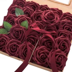 25pcs/set Artificial Flowers Wedding Decoration Rose Bouquets Valentine's Day Gift Real Looking Ivory Foam Fake Roses with Stems for DIY Wedding Bouquets White Bridal