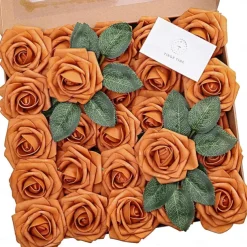 25pcs/set Artificial Flowers Wedding Decoration Rose Bouquets Valentine's Day Gift Real Looking Ivory Foam Fake Roses with Stems for DIY Wedding Bouquets White Bridal