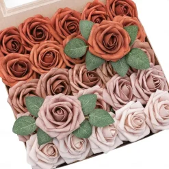 25pcs/set Artificial Flowers Wedding Decoration Rose Bouquets Valentine's Day Gift Real Looking Ivory Foam Fake Roses with Stems for DIY Wedding Bouquets White Bridal