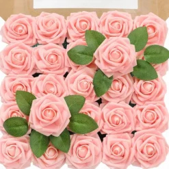 25pcs/set Artificial Flowers Wedding Decoration Rose Bouquets Valentine's Day Gift Real Looking Ivory Foam Fake Roses with Stems for DIY Wedding Bouquets White Bridal