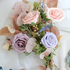 25pcs/set Artificial Flowers Wedding Decoration Rose Bouquets Valentine's Day Gift Real Looking Ivory Foam Fake Roses with Stems for DIY Wedding Bouquets White Bridal