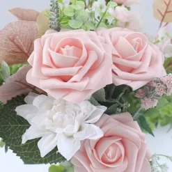 25pcs/set Artificial Flowers Wedding Decoration Rose Bouquets Valentine's Day Gift Real Looking Ivory Foam Fake Roses with Stems for DIY Wedding Bouquets White Bridal