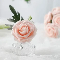 25pcs/set Artificial Flowers Wedding Decoration Rose Bouquets Valentine's Day Gift Real Looking Ivory Foam Fake Roses with Stems for DIY Wedding Bouquets White Bridal
