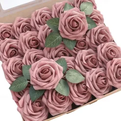 25pcs/set Artificial Flowers Wedding Decoration Rose Bouquets Valentine's Day Gift Real Looking Ivory Foam Fake Roses with Stems for DIY Wedding Bouquets White Bridal