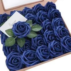 25pcs/set Artificial Flowers Wedding Decoration Rose Bouquets Valentine's Day Gift Real Looking Ivory Foam Fake Roses with Stems for DIY Wedding Bouquets White Bridal