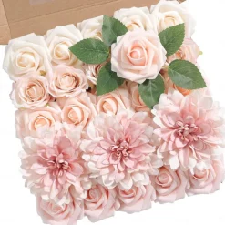 25pcs/set Artificial Flowers Wedding Decoration Rose Bouquets Valentine's Day Gift Real Looking Ivory Foam Fake Roses with Stems for DIY Wedding Bouquets White Bridal